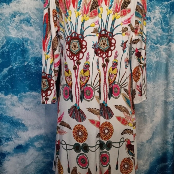 R.Rouge Women's Multicolor Polyester Round Neck Long Sleeve Knee Length Dress XL - Picture 2 of 6